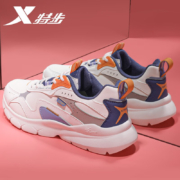 京东百亿补贴:特步 女鞋子运动鞋女2023秋冬休闲鞋 白紫灰【皮面】 37