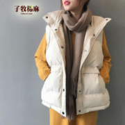 子牧棉麻 2023冬装 女韩版显瘦棉服上衣外穿背心坎肩马甲外套0393 米白色