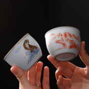 余着 汝窑主人杯可养开片功夫茶具精品茶杯子个性品茗喝茶单杯 虎啸风生 1盏