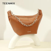 TEENMIX 天美意 包包女包2023新款大容量饺子包链条包小众设计简约休闲斜挎包女 黄棕色