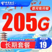 中国电信 珊瑚卡 19元/月205G全国流量卡+首月0元  激活送20元某东E卡