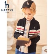 HAZZYS 哈吉斯 品牌童装男童开衫线衣春新款中大童小立领英伦风撞条开衫线衣 钻石黑 145