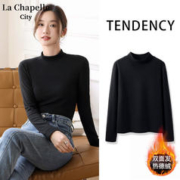 La Chapelle City 拉夏贝尔德绒打底衫女秋冬季长袖2023新款半高领修身上衣t恤女 黑-纯色 L