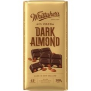 Whittaker's 惠特克 新西兰原装进口巧克力制品喜糖零食送礼糖果休闲零食袋装扁桃仁黑巧克力200g