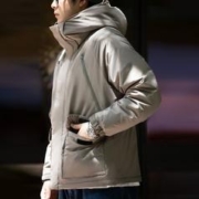 MADEN 马登 工装美式休闲高领连帽棉衣灰色保暖加厚棉服户外防风外套男冬