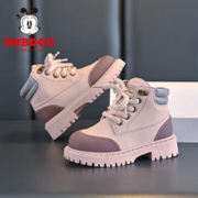 BoBDoG 巴布豆 童鞋女童靴子秋冬款2023新款冬季女宝短靴加绒棉鞋男马丁靴