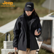 Jeep 吉普 冬冲锋衣外套男女三合一可拆卸两件套加绒加厚登山服