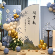 新中式国风宝宝周岁宴生日布置装饰道具儿童抓周礼背景墙kt板