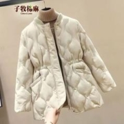 子牧棉麻 2023冬装 女韩版百搭棉衣外套洋气收腰长袖棉服2221 米白色