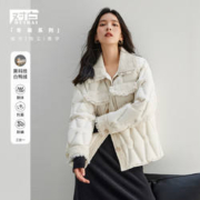 DUIBAI 对白 冬装菱形纹理小香风拼接外套女式短款羽绒服
