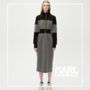 补贴购：KARL LAGERFELD 卡尔·拉格斐 logo刺绣拼接束腰休闲卫衣裙