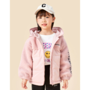 A21童装新品棉服可爱女童梭织宽松连帽长袖开胸夹棉外套F414414003 胭脂红 110/56