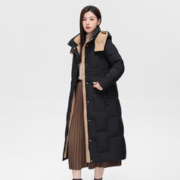 雪中飞 女式连帽可脱卸长款气质羽绒服时尚拼色优雅美观收腰显瘦羽绒服女