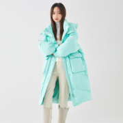 雪中飞 女式长款时尚羽绒服冬季休闲大口袋H版型连帽加厚羽绒服