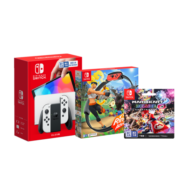 任天堂 Nintendo Switch 国行游戏机（OLED版）配白色Joy-Con & 马力欧卡丁车8兑换卡 & 健身环游戏【套装】