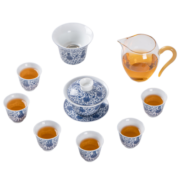 金镶玉 功夫茶具整套装德化羊脂玉白瓷青花瓷盖碗茶杯家用办公室 初夏