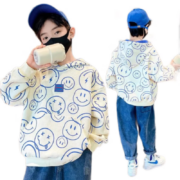 啪吡熊（PAPIBEAR）男童卫衣春秋款宝宝春装连帽儿童上衣2023新款中大童春季薄款潮 白色 90