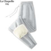 La Chapelle City 拉夏贝尔 女士加绒休闲裤 灰-纯色 L