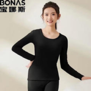 BONAS 宝娜斯 配饰MYR专享磨绒紧身圆领秋衣秋裤新款颜值新秋冬 SKM新德绒-黑色 M(体重80-95)