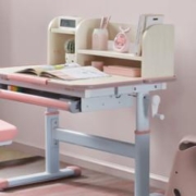 deli 得力 87006+87103 儿童学习桌+固定扶手椅 粉色 80cm