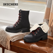 SKECHERS 斯凯奇 靴子女冬季加绒鞋子休闲高帮保暖长靴 167059-BKNT