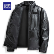 罗蒙（ROMON）男士阔版短款立领棉服2023秋冬新款保暖PU棉衣 2色多码