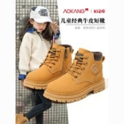 AOKANG 奥康 儿童马丁靴2023春秋季新款真皮加绒小黄靴女童靴子男童短靴