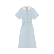 VEGA CHANG法式茶歇连衣裙女夏季高级感气质小个子显瘦赫本风长裙子 baby蓝（长款） S