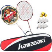 川崎（KAWASAKI）羽毛球拍双拍超轻碳素耐打对拍KD-1蓝红（已穿线+6球+手胶+拍包）