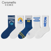 Caramella 男士新疆长绒棉吸汗中筒字母潮袜5双装
