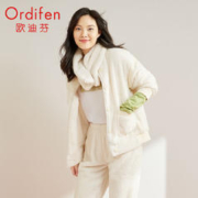 Ordifen 欧迪芬 睡衣舒暖厚款棒球服式带围脖男女士情侣款可外穿家居服套装 PH1722 冬日白