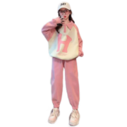 啪吡熊（PAPIBEAR）女童运动套装秋季2023新款中大童韩版宽松儿童时髦洋气两件套 蓝色 120