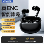 VENIDER 蓝牙耳机真无线入耳式游戏音乐运动通话降噪超长续航耳机 羽墨黑丨ANC降噪版丨臻享版