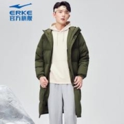 ERKE 鸿星尔克 羽绒服男秋冬季保暖百搭简约运动棉羽夹克长款羽绒服男装连帽外套 芦苇绿 XL