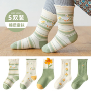 kocotree树儿童袜子春秋男童女童春秋小孩棉袜宝宝中筒袜 秋日花园（五双装） L码：建议6-8岁；脚长17-19cm
