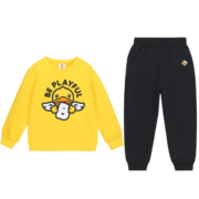 B.Duck【加绒】小黄鸭童装男童帅气秋冬加绒女童运动两件套 黑色 130cm