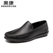 奥康官方男鞋 春秋新款男士套脚商务休闲皮鞋百搭软底乐福鞋 黑色T223424881 42