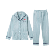 京东百亿补贴：芬腾 珊瑚绒女士睡衣简约大方翻领开衫家居服套装睡衣女冬H9446536