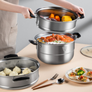 炊大皇 三层蒸锅 食品级不锈钢三层蒸笼大容量多功能28cm WG16331
