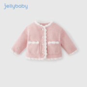 JELLYBABY 女童冬季外套儿童秋冬夹棉开衫中小童加绒上衣洋气2023宝宝冬装女 粉色 100cm