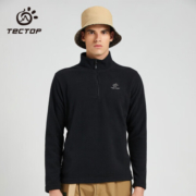 探拓（TECTOP）抓绒衣男冬款立领舒适打底衫女加厚保暖套头卫衣 男款黑色 XL
