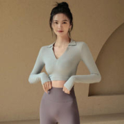 ACKDCS 长袖瑜伽服女秋季性感短款紧身显瘦健身衣专业跑步运动上衣