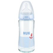 NUK宽口径玻璃奶瓶 新生儿奶瓶 款式随机 240ml 蓝色 配成长中圆孔奶嘴