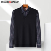 CeiaonKaenu 男士加绒加厚假两件衬衫 黑色红白条 L