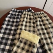 拍2件 加厚羊羔绒格子直筒阔腿裤