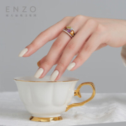 ENZO珠宝彩虹系列18K金黄晶石榴石托帕石橄榄石钻石戒指女 18K金多彩宝石戒指 11号