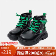 Kappa 卡帕 儿童休闲时尚马丁靴 黑绿