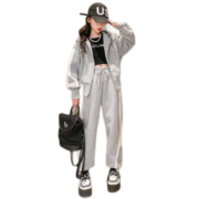 啪吡熊（PAPIBEAR）女童连衣裙春秋2023新款洋气儿童时髦秋季套裙大女孩套装裙子 灰色两件套 120