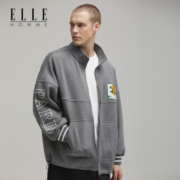 ELLE HOMME新品男士加绒夹克潮流字母刺绣拉链外套