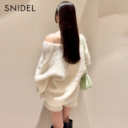SNIDEL 2023秋冬新品 柔软纯色羊驼毛V领露背针织开衫 SWNT235124